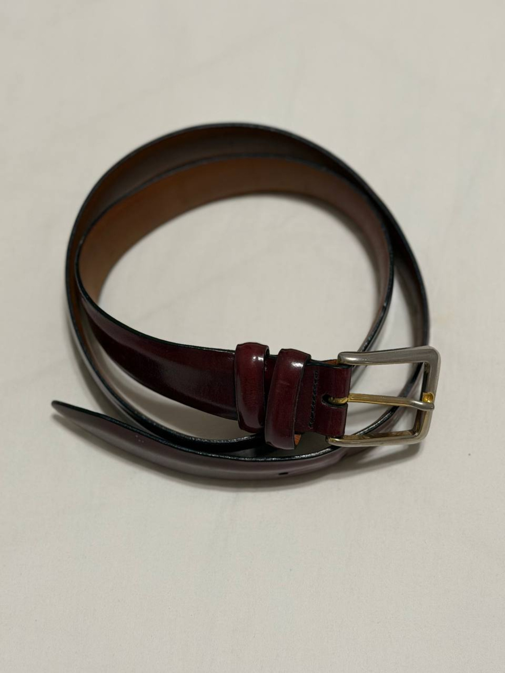 Cole Haan Leather Belt Burgundy Brown Gold Buckle 34 35 Vintage